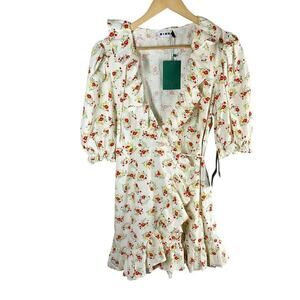 RIXO Nina Garden Ditsy Floral Wrap Ruffle Mini Dress Size Large US 10 UK 14